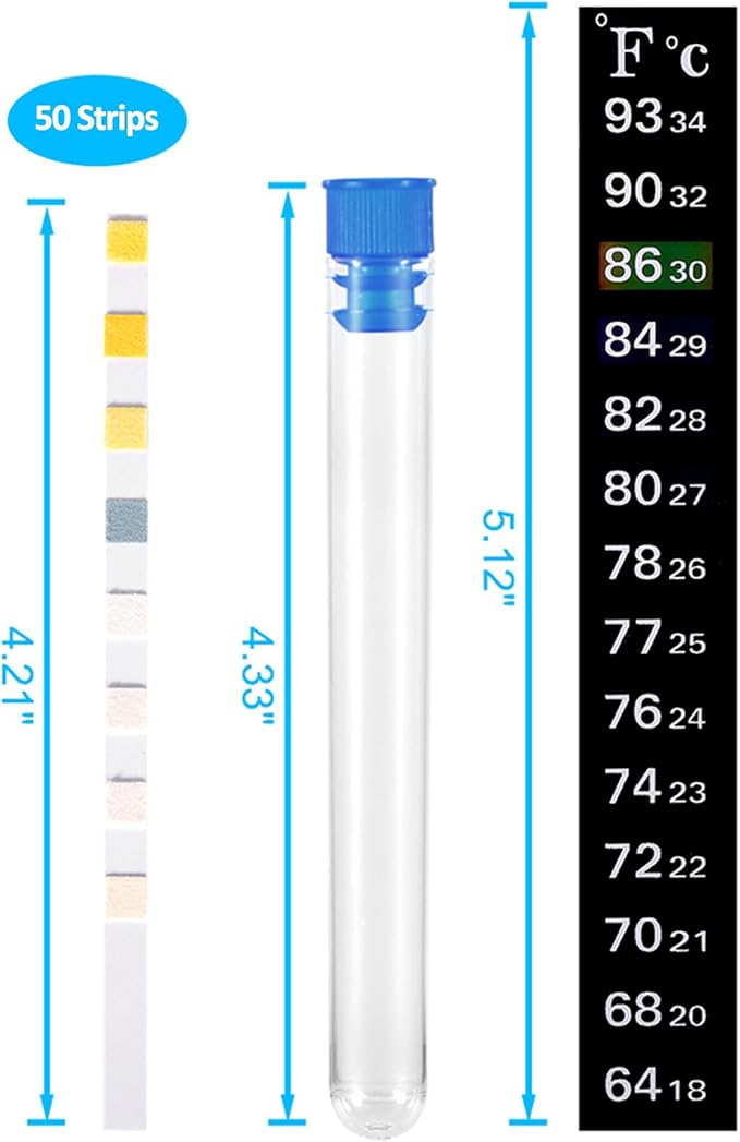 DaToo 8 in 1 Aquarium Test Kit Fish Tank Test Strips Accurate Water Quality Testing Strips for Ammonia PH Total Alkalinity Carbonate Hardness Free Chlorine Nitrate Nitrite Temperature (50 Strips)
