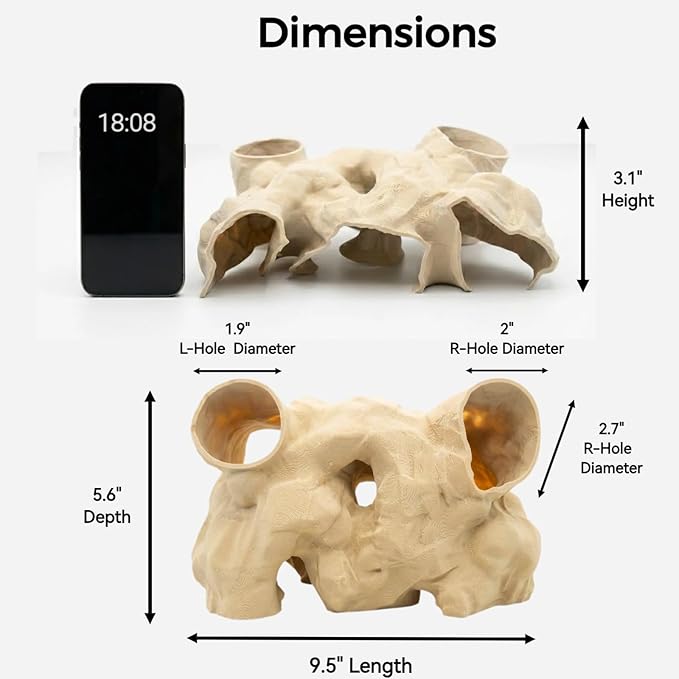Large Aquarium Tunnel & Cave (9.5" L), 3D Printed Substrate Viewer Fish Hideout with Wide Top Entrances, Tank Decor for Small Fish, Corydoras, Betta & Shrimp- Set with 3 Mini Accessories (Yellow)