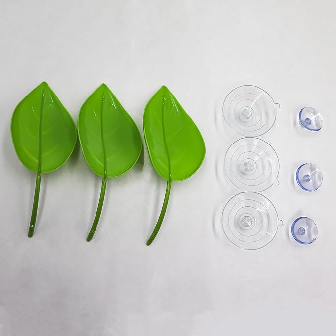 3 Pack Plastic Leaf Decorations with Suction Cups, Frog Habitat Platform, Reptile Decorations for Terrarium, Tank Terrarium Accessories for African Dwarf, Toad
