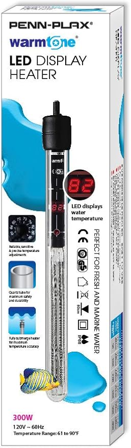 Penn-Plax Warm Tone LED Aquarium Heater – Fully Submersible – Great for Freshwater and Saltwater Fish Tanks – 15.5” Length – 300 Watt