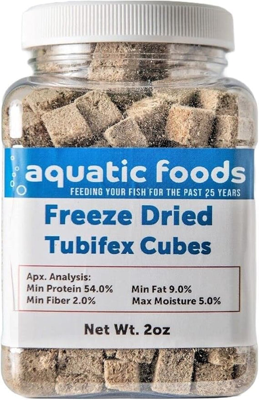 Tubifex Worms-Freeze Dried Floating Tubifex Worm Cubes for All Tropical Fish, Marine Fish, Discus, Cichlids, Koi & Pond Fish, Turtles…2oz Small Jar