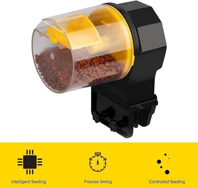 Automatic Fish Feeder for Aquarium Poison Proof and Precision Feeding Betta Vacation Feeder, USB Rechargeable Auto Fish Food Dispenser (Yellow)
