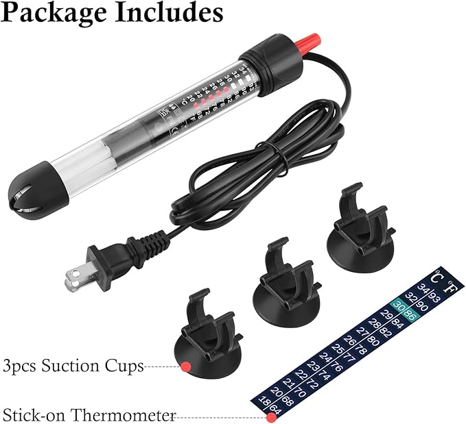 FEDOUR Aquarium Heater 50W 100W 300W, Submersible Glass Fish Tank Heater for Fresh and Salt Water (50W)
