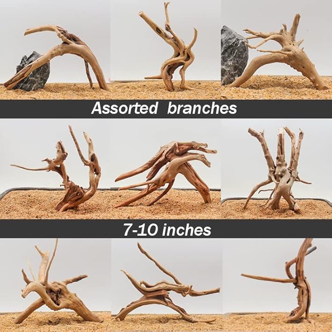 Hamiledyi 7-10in Natural Aquarium Driftwood 2PCS Large Reptile Spider Wood Ornament Assorted Branches Natural Driftwood Log Fish Tank Decoration