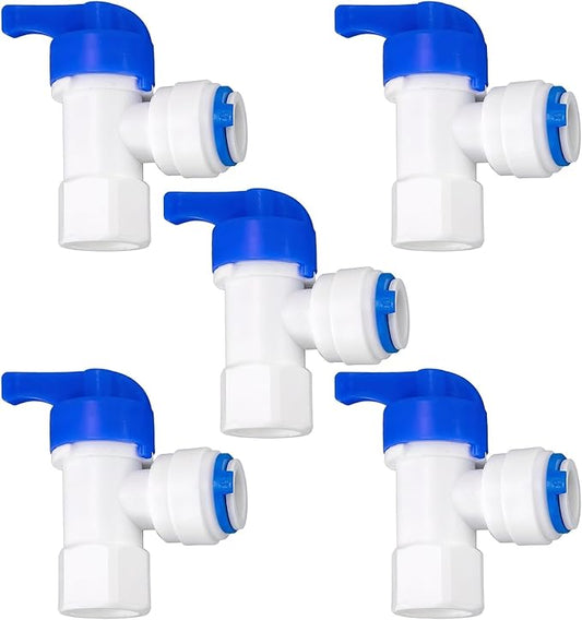 Elbow 1/4-Inch Female x 3/8-Inch Tank Ball Valve Quick Connect Fitting Aquarium RO Water Filter Pack of 5