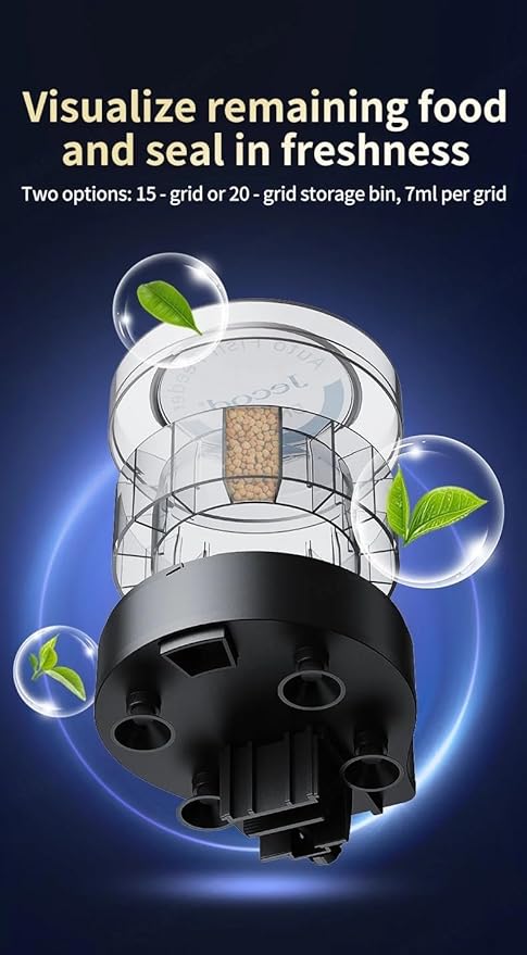 RF-20 Automatic Fish Feeder – Programmable Digital Aquarium Auto Feeder with LCD Display, Battery Operated, 20 x 7ml Slots – Vacation Fish Food Dispenser for Tanks & Aquariums