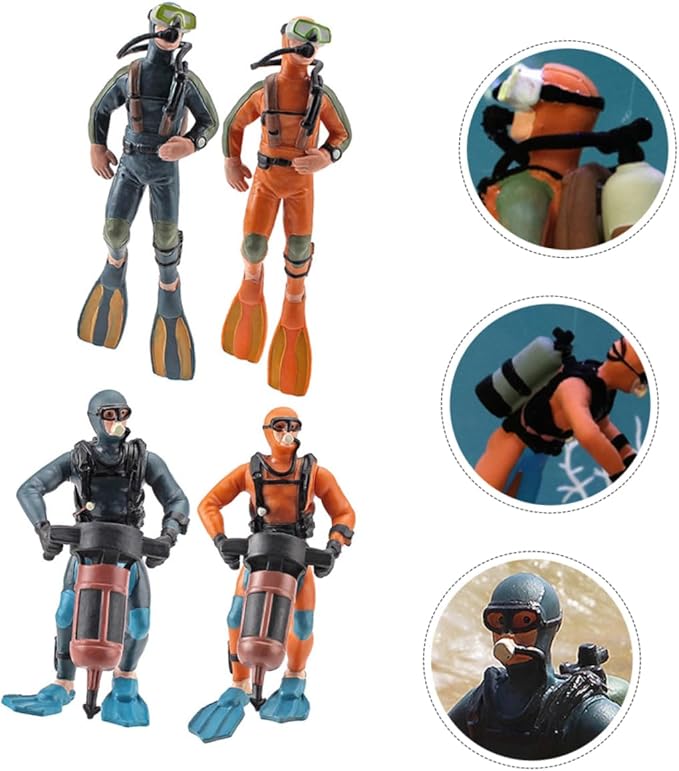BESPORTBLE 4pcs Miniature Diver Figurines for Fish Tank Aquarium Decorations Realistic Scuba Diver Models with Sturdy Material Safe for Pets Unique Craft for Sand Table and Random Color
