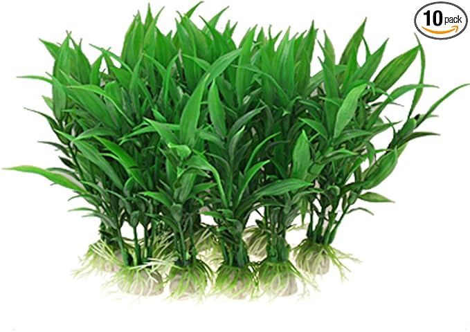 CNZ 10-Piece Green Plastic Aquarium Tank Plants Grass Decoration 4.5" Tall