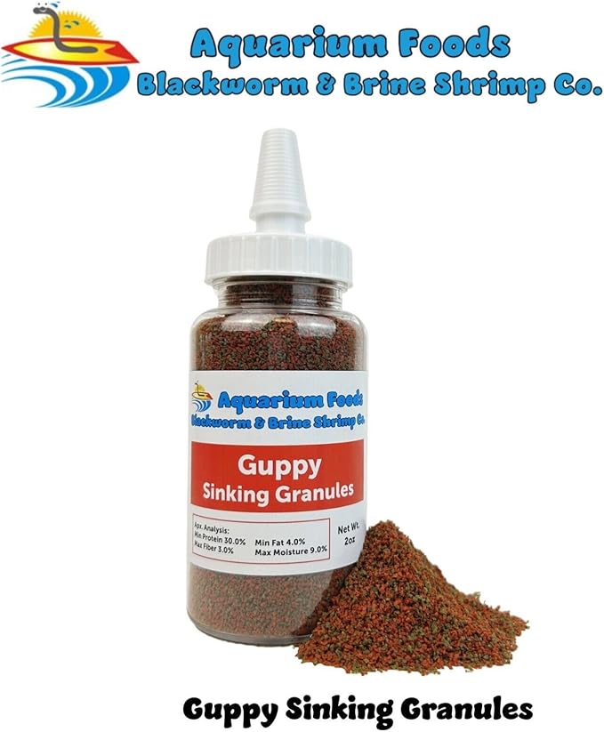 Guppy Sinking Granules Fish Food for Guppies, Endlers, Mollies, Platies, Swordtails, Groumis, Tetras, Catfish, Cichlids, All Community Tropical Fish…2oz Squeeze Bottle