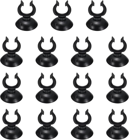 Aquarium Suction Cups, Fish Tank Suction Cups Clips Airline Tube Holders Clamps (Plastic, 15Pcs, Black) for 0.7" Fish Tank Airline Tubing Binding Moss Shrimp Nest, 17x30MM