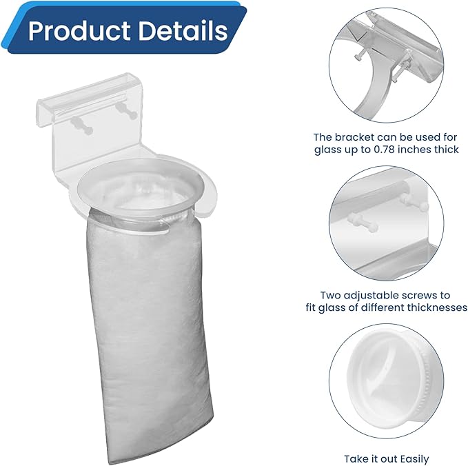 MESINURS 200 Micron 4" Ring Pre Filter Sock Bags & Holder Set, Aquarium Fish Tank Filter Strainer for Sumps, Overflows, Water Purification - Durable Reusable Filtration System