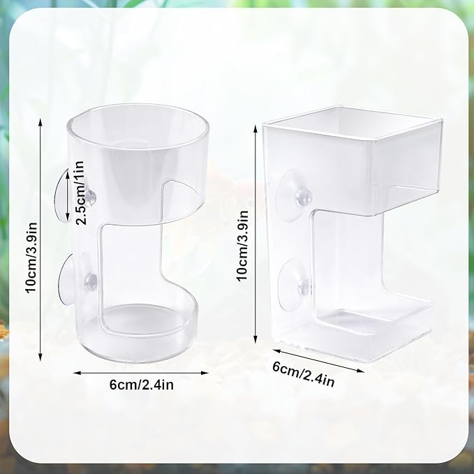 2pcs Fish Tank Feeding Trays, Plastic Transparent Round & Square Feeder Box with 4 Suction Cups Practical Accessories Supplies for Fish Tank Aquarium