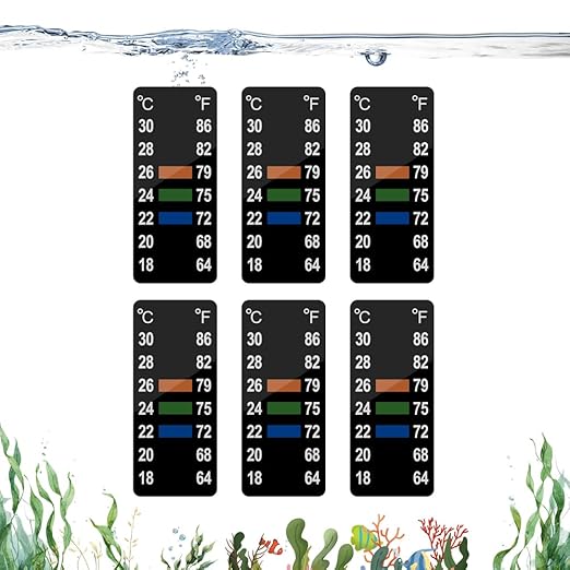 Adhesive Fish Tank Thermometer Strip Aquarium Thermometer Sticker Display 64-86℉ (18-30℃) Brewing Thermometer Test Strip 6 PCS (1.58" x 0.67")
