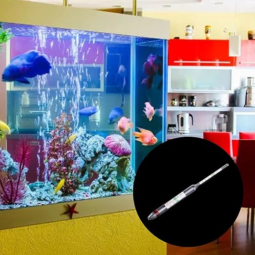 Glass Aquarium Hydrometer with Built-in Thermometer Marine Floating Water Salinity Tester 1.000-1.060 7.87in, 20cm, Transparent