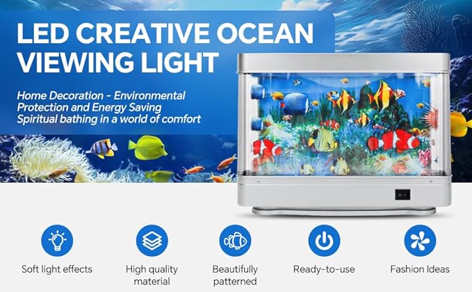 Fake Fish Tank Mini Aquarium,Virtual Ocean Motion Artificial Tropical Fish Decorative, Aquarium Lights Motion Lamp Night Light with Moving Fish(USB)