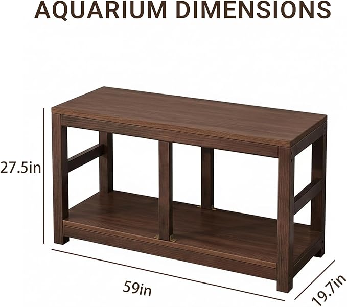 90-120 Gallon Solid Wood Fish Tank Stand, Heavy Duty Aquarium Stand, 660 lbs Load Capacity, Thickened Legs, Easy to Install, L59.1 × W19.7 for Home & Office Aquarium Stands