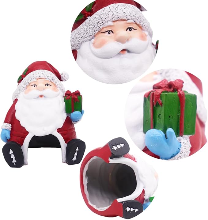 Ulifery Santa Claus with Gifts Aquarium Ornament Christmas Fish Tank Decorations for Betta Hiding 5-30 Gallon Tank, White and Red