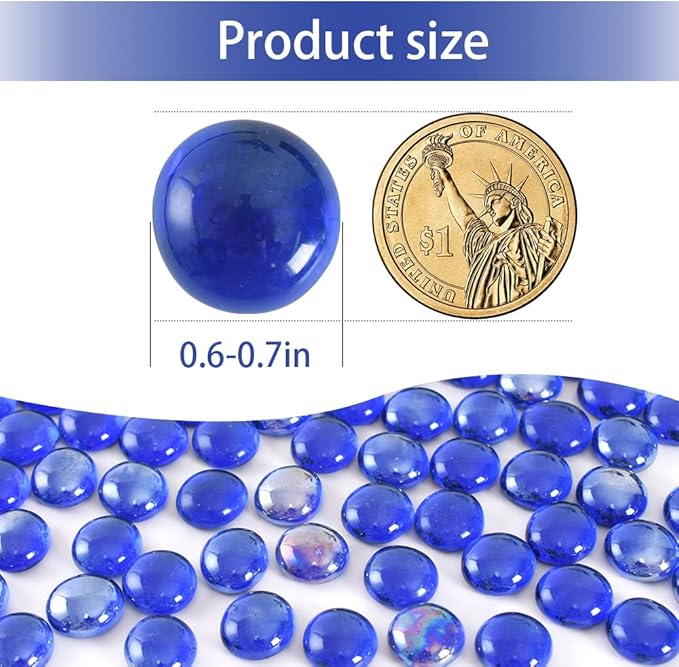 Flat Glass Marbles 1lb, 100PCS Dark Blue Flat Gems Glass Beads for Vase Filler Garden Aquarium Tank Pebbles Table Floral Decoration