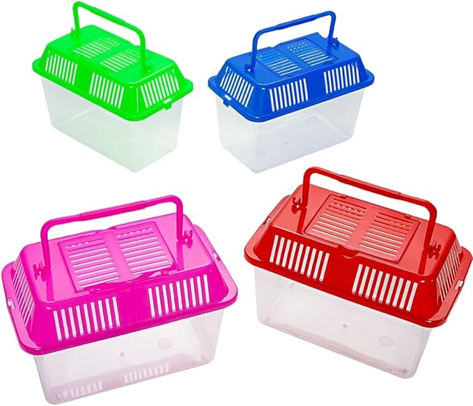 Fun Express - Clear Plastic Aquariums with Colored Lids - Amphibia Container Tortoise Living Tank Goldfish - Aquarium Handle Small World Habitat - 12 Pieces