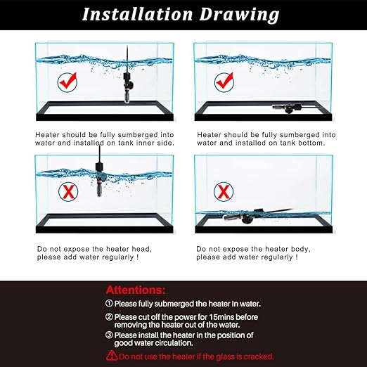 PULACO 25Watt Mini Aquarium Submersible Betta Heater with Free Thermometer Strip for 1-6 Gallon Fish Tanks (Preset Temperature 78℉)