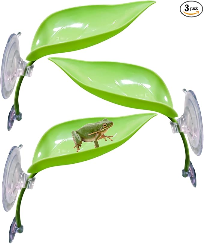 3 Pack Plastic Leaf Decorations with Suction Cups, Frog Habitat Platform, Reptile Decorations for Terrarium, Tank Terrarium Accessories for African Dwarf, Toad
