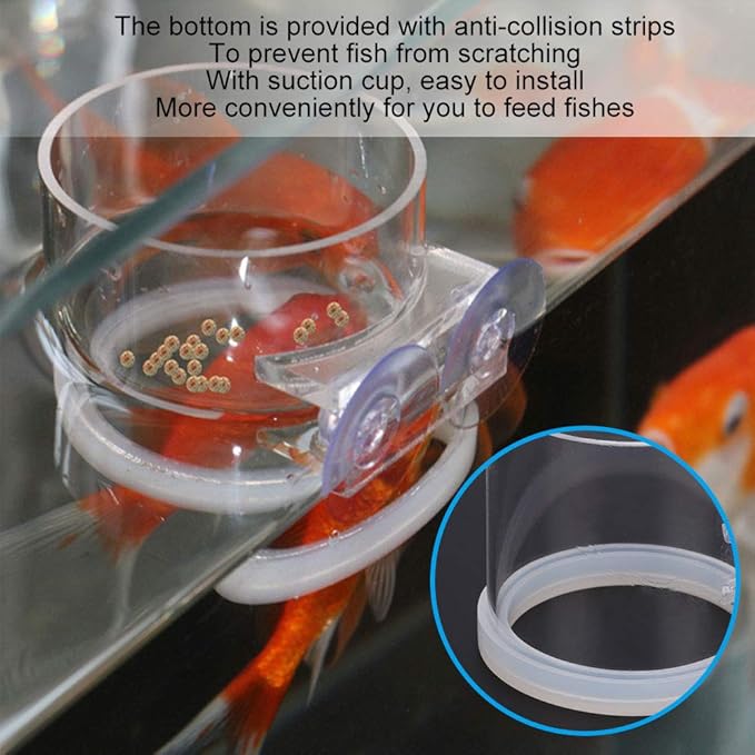 Fish Suction Cup Feeder, Acrylic Transparent Fish Rings Food Feeder Clear Fishes Feeding Ring with Anti Collision Strip Aquarium Feeding Rings for Aquarium Fishes