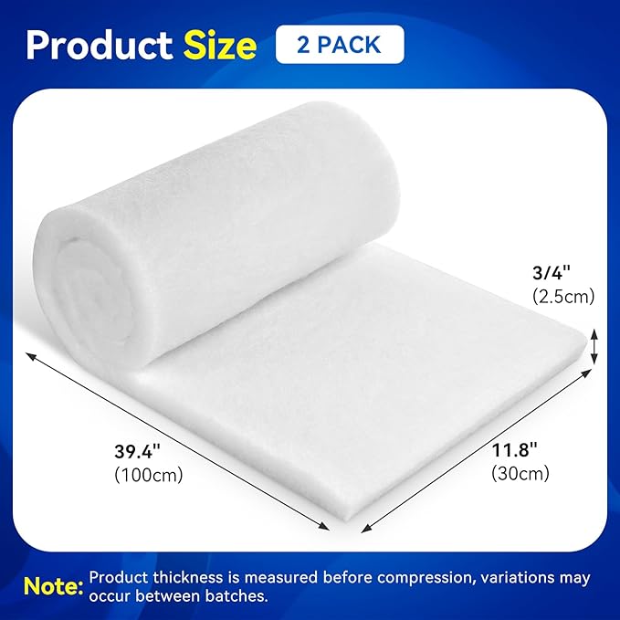 Borlech Aquarium Filter Floss Pad - Mechanical & Polishing Polyester Media for Fish Tank Filters, Ultra-Clear Water in No Time, 3/4" Thick (39.4” x 11.8”) 2 Pack