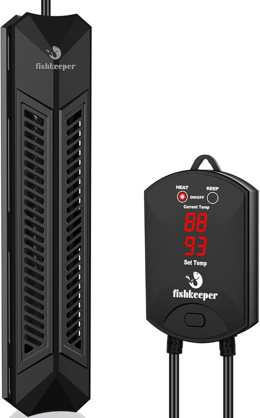 fishkeeper Aquarium Heater, 500 W Adjustable Fish Tank Heater with Digital Display Controller, Submersible Water Heater with Thermostat Over-Temperature Protection for Saltwater Freshwater 66-132 Gal