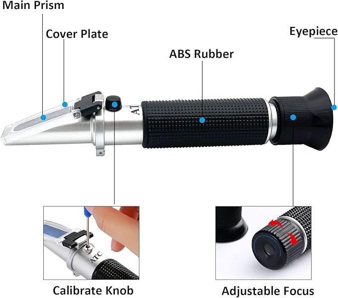 Salinity Refractometer for Aquarium Seawater Marine Fishkeeping Salinity Tester 0-100PPT & 1.000-1.070 Salinity Hydrometer Slatwater Refractometer with Automatic Temperature Compensation (ATC)