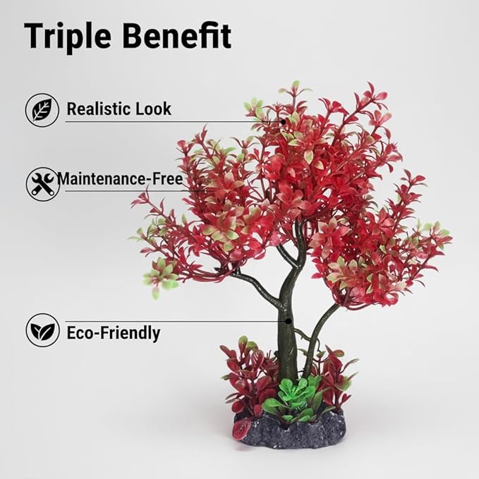 Mipukbay Aquarium Plants Tree - Red & Green Artificial Plastic Fish Tank Decor, Realistic Ornament Safe for Fish & Shrimp, Low-Maintenance Aquascaping Plants for Freshwater/Saltwater Tank Landscaping