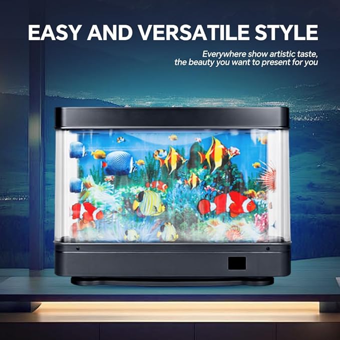 Fake Fish Tank Mini Aquarium,Virtual Ocean Motion Artificial Tropical Fish Decorative, Aquarium Lights Motion Lamp Night Light with Moving Fish(USB)