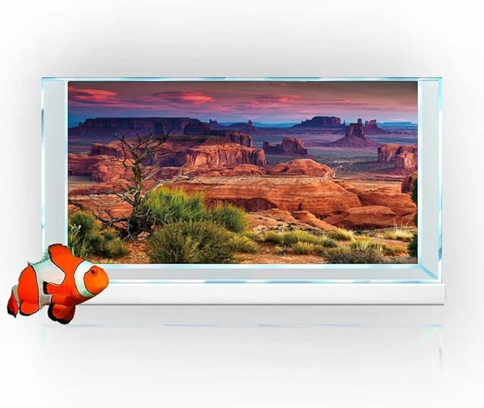 24X16IN Desert Loess Rock Cactus Oasis Reptile Habitat Background, Natural Sunset Desert Themed Terrarium Background, Aquarium Background with 10 EVA Double-Sided Tape