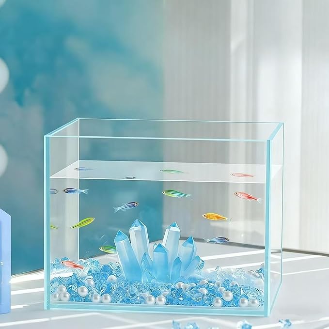 Small Fish Tank Decor Artificial Crystals Aquarium Betta Fish Tank Decorations Mini Crystal Ornaments Resin Accessories (Light Blue)