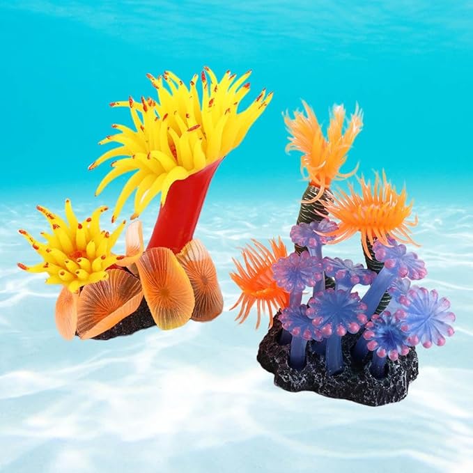 Pokinge 2pcs Artificial Coral Underwater Coral Reef Stone Aquarium Fish Tank Simulation Decoration Plants Water Grass Accessories Colorful Lifelike Coral