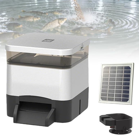 Pond Fish Feeder, 4L/10L/20L Solar Powered Automatic Fish Feeder, Large Capacity,with Feed Thrower,Supports Remote Control via Mobile-app, for Outdoor Fish Ponds Silver-4L