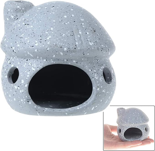 Aquarium Decor Ceramic Mushroom House Ornament Fish Tank Landscape Decoration Pottery Hide Cave Habitat Hut Small Shrimp for Goldfishes to Rest Breed Hiding (Grey)