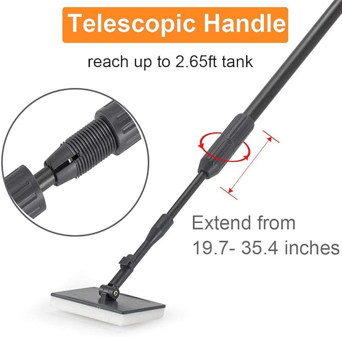 hygger Fish Tank Cleaner 6 in 1 Aquarium Cleaning Tool Kit Al-gae Scraper Scrubber Pad Sponge Tube Brush Gravel Rake Fish Net Telescopic Handle for Saltwater Freshwater