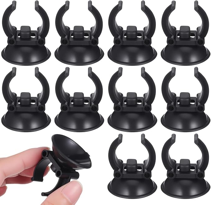 Homoyoyo 10 Pack Aquarium Heater Suction Cups 1.3" Suction Base with 0.95" Clips Heavy Duty Heating Rod Holder for 1" Standard Tubes PVC Pipes Rain Bars Black