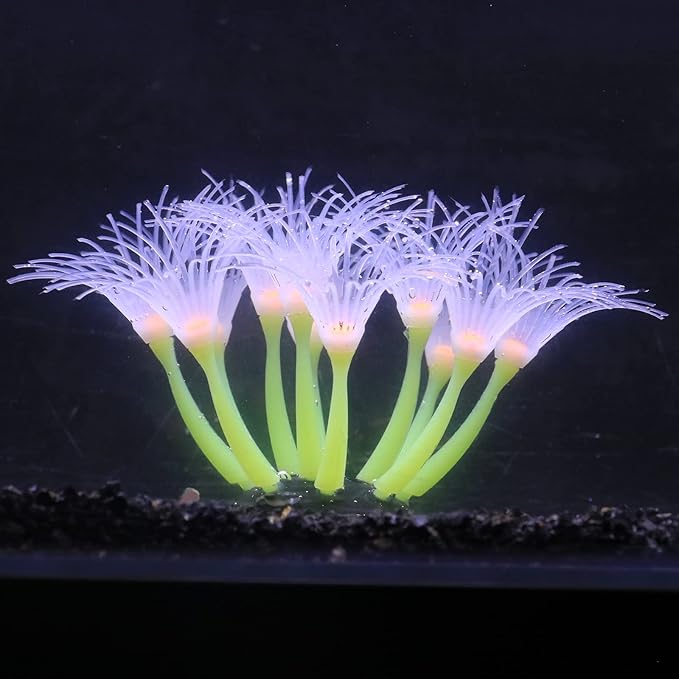 Artificial Flowers Soft Silica Gel Moves Naturally with Water Flow, Aquarium Decorations Glow in The Dark, Glowing Coral Ornaments for Fish Tank Decorations (Yellow, Sunflower)
