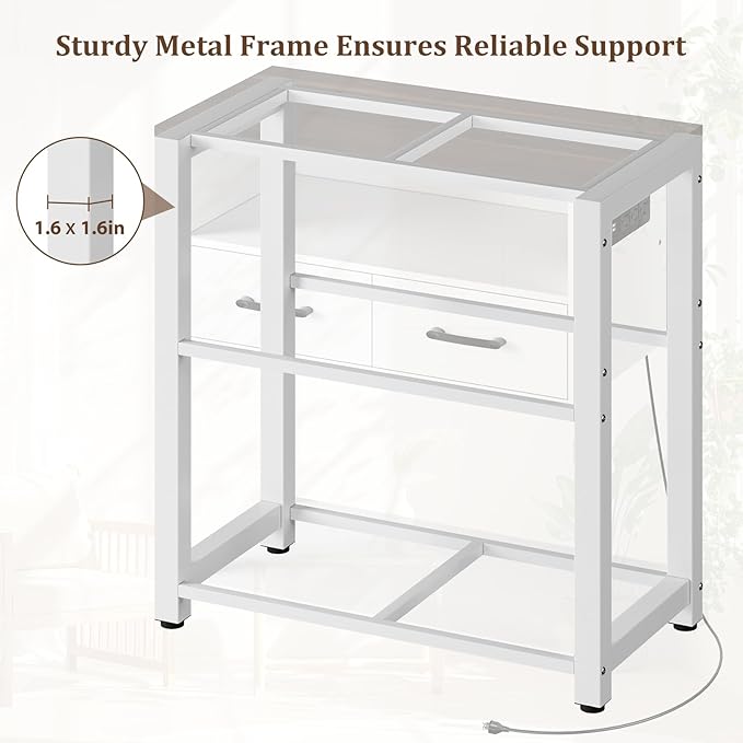 EOSVALO 20-29 Gallon Aquarium Stand with Stable Metal Frame & Power Outlet, Heavy-Duty Fish Tank Stand with Waterproof Mat, 550LBS Capacity Storage Cabinet, White+Brown