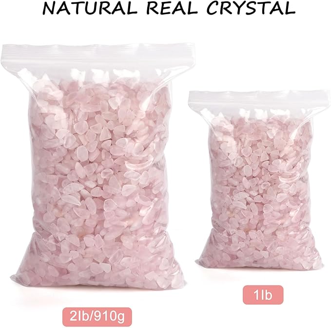 gemshan 2lb Rose Quartz Chips Natural Crushed Crystal Chip Bulk 7mm-9mm Irregular Healing Crystal Stone for Aquarium Vase Plant Decoration Craft DIY (Rose Quartz)
