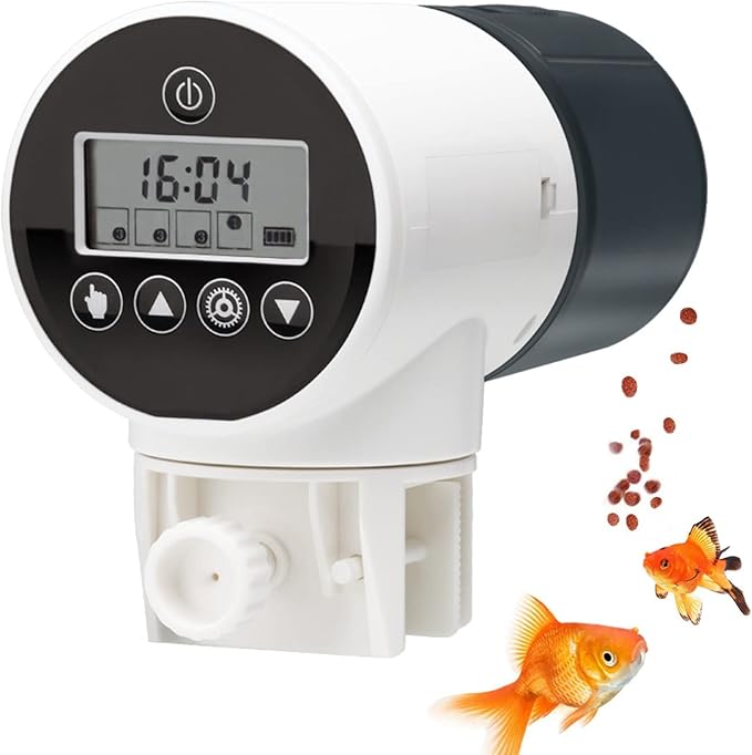 Automatic Fish Feeder for Aquariums Fish Tank, Auto Fish Food Dispenser USB Rechargeable with Feeding Time Display, Moisture Proof Electric Fish Feeder for Weekend & Holiday