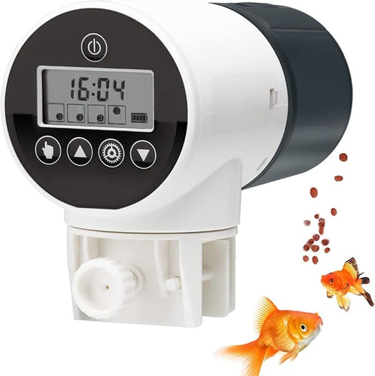 Automatic Fish Feeder for Aquariums Fish Tank, Auto Fish Food Dispenser USB Rechargeable with Feeding Time Display, Moisture Proof Electric Fish Feeder for Weekend & Holiday