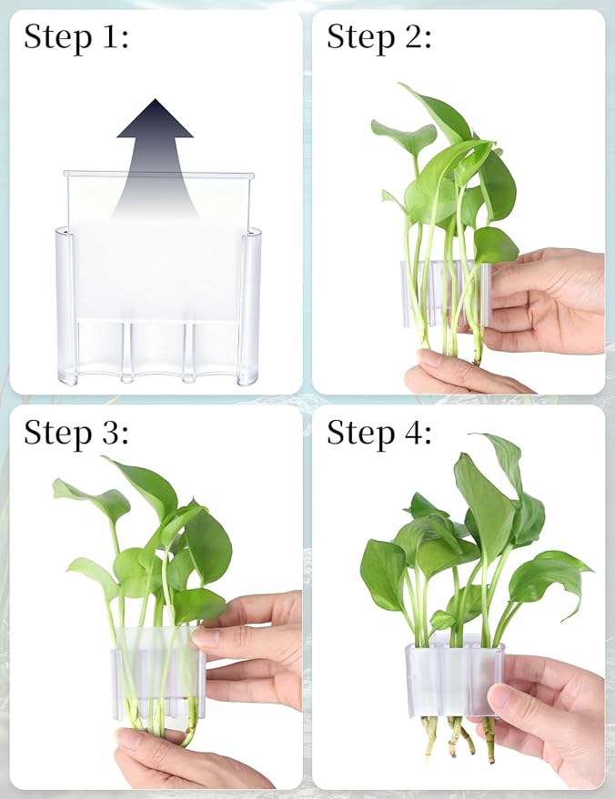 sogiv 3 Holes Aquatic Plant Cups, Hanging Aquarium Plant Holder for Fish Tank Plants Potting, Aquascape Accessories Decorations, Clear, 2 Pcs