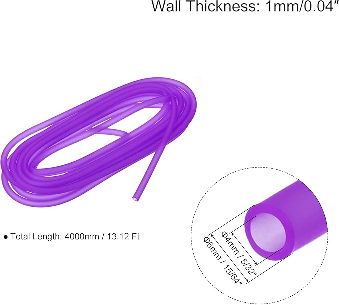 uxcell Aquarium Airline Tubing Hose 5/32" ID 15/64" OD 1Pcs 13.12 Ft Silicone Flexible Airline Tubing for Fish Tank, Terrariums, and Hydroponics, Purple