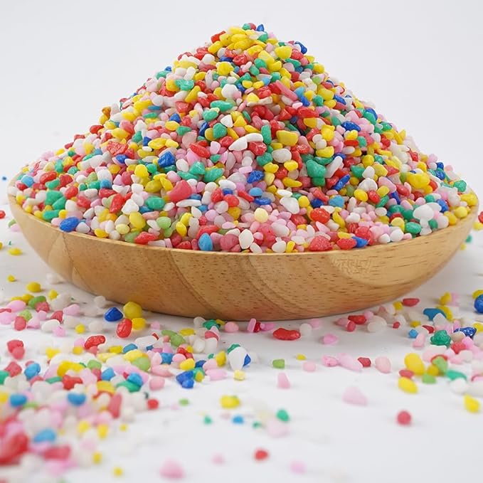 Mini Rainbow Confetti Gravel Pebbles Mix Colored Stones Aquarium Gravel Decorative Colored Garden Sand Succulent Cactus Bonsai Gritty Mix Rocks for Top Dressing, Landscaping, Home Decor 2.2 lbs
