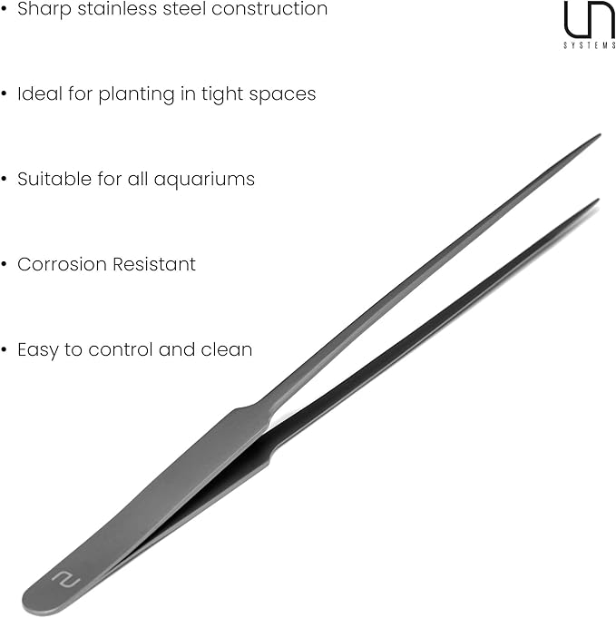 UNS Aquascaping Tools - Stainless Steel, Rust Resistant, Freshwater Planted Tank, Saltwater Reef Aquarium Maintenance Accessory - Planting, Coral Setting - Straight Pinsettes, Grey