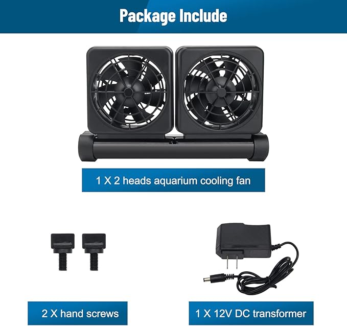 Aquarium Fan 2 3 4 Heads, Aquarium Chillers Cooling Fan Adjustable Fish Tank Cooling Fan with 2 Wind Speed Fan for Water Tank, Aquarium Tank Chiller (2 Head)