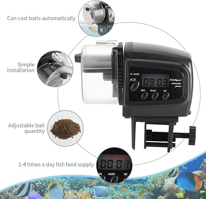 Yosoo Automatic Fish Feeder for Aquarium, Vacation Weekend Fish Food Dispenser with Automatic Digital Timer for Flake Pellets, Pellets, Powders and Strips