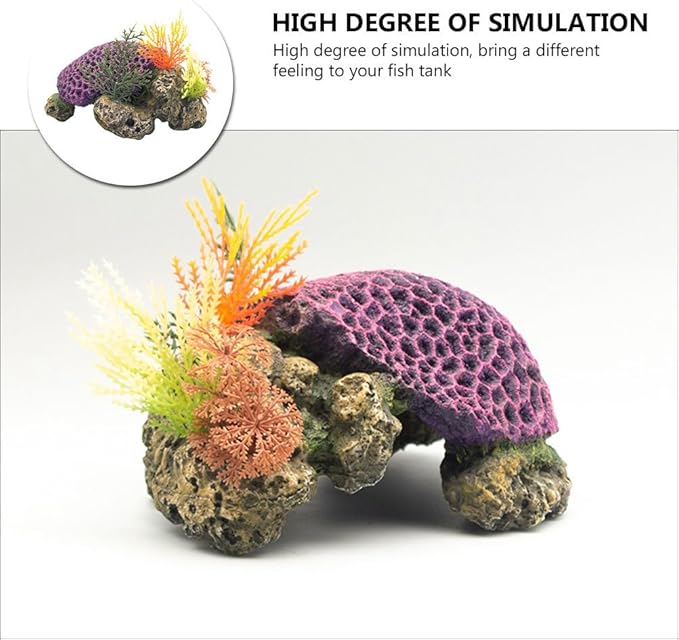 HANABASS Aquarium Turtle Coral Decor Simulation Resin Fish Tank Decoration 7.08X5.51X3.54In Realistic Coral Ornament for Aquatic Turtle and Fish Tank Landscaping